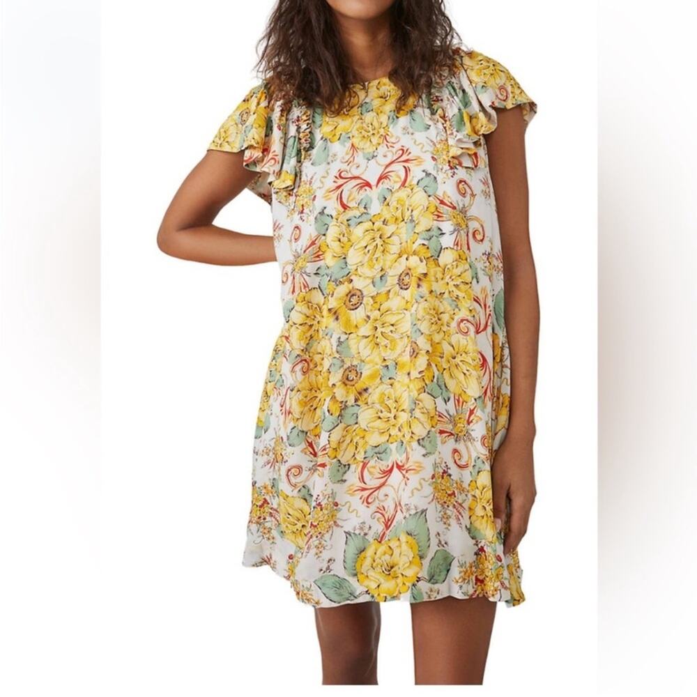Free People Yara Printed Mini Dress in Yellow Floral - Size S